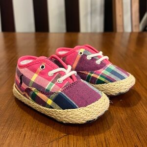 Polo Ralph Lauren Pink Plaid Bowman Lace Crib shoes sneakers Infant Baby Size 3